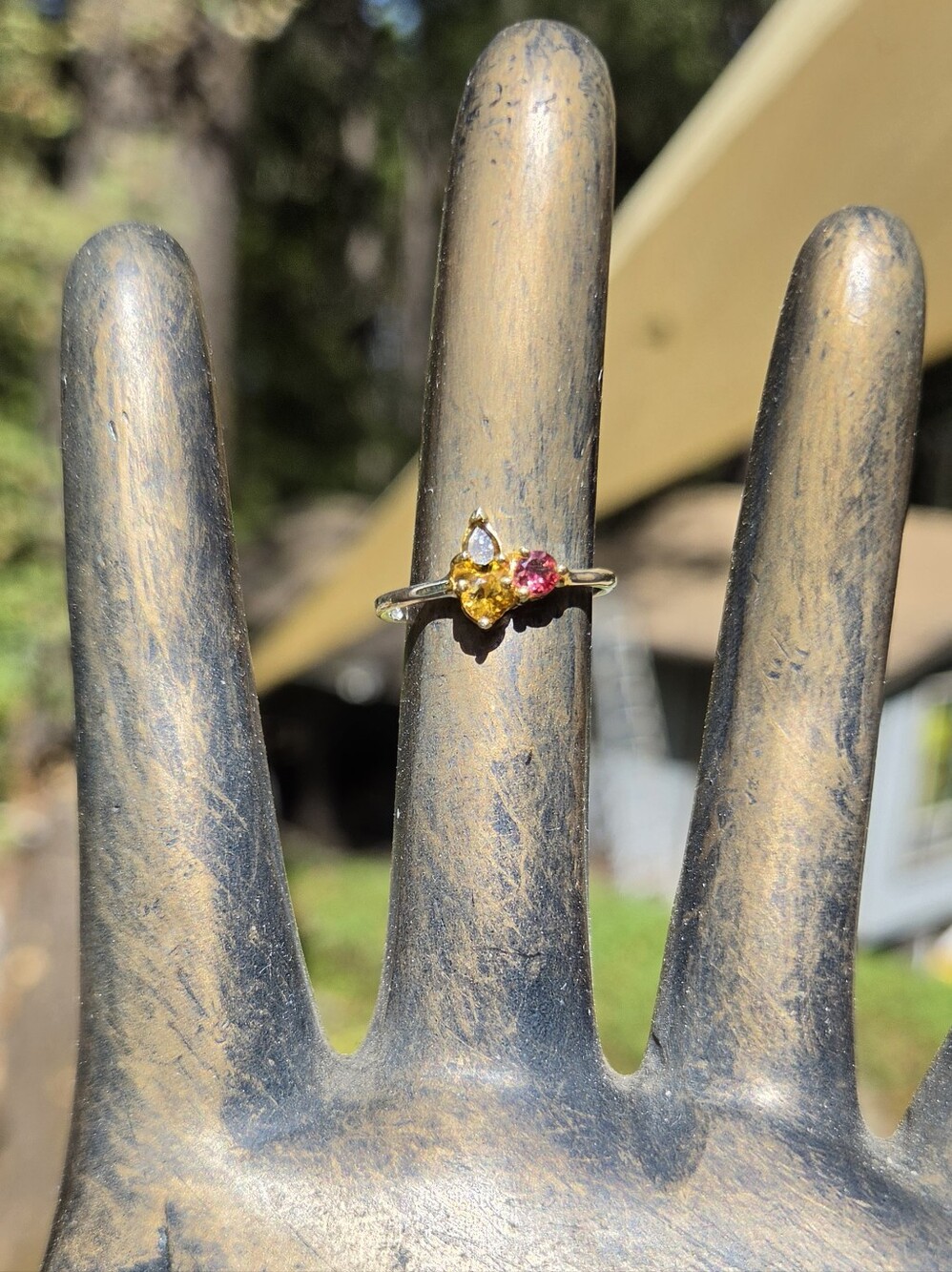 Tourmaline & Rhodalite Sterling & Gold Ring Sz6.5 - Picture 4 of 9